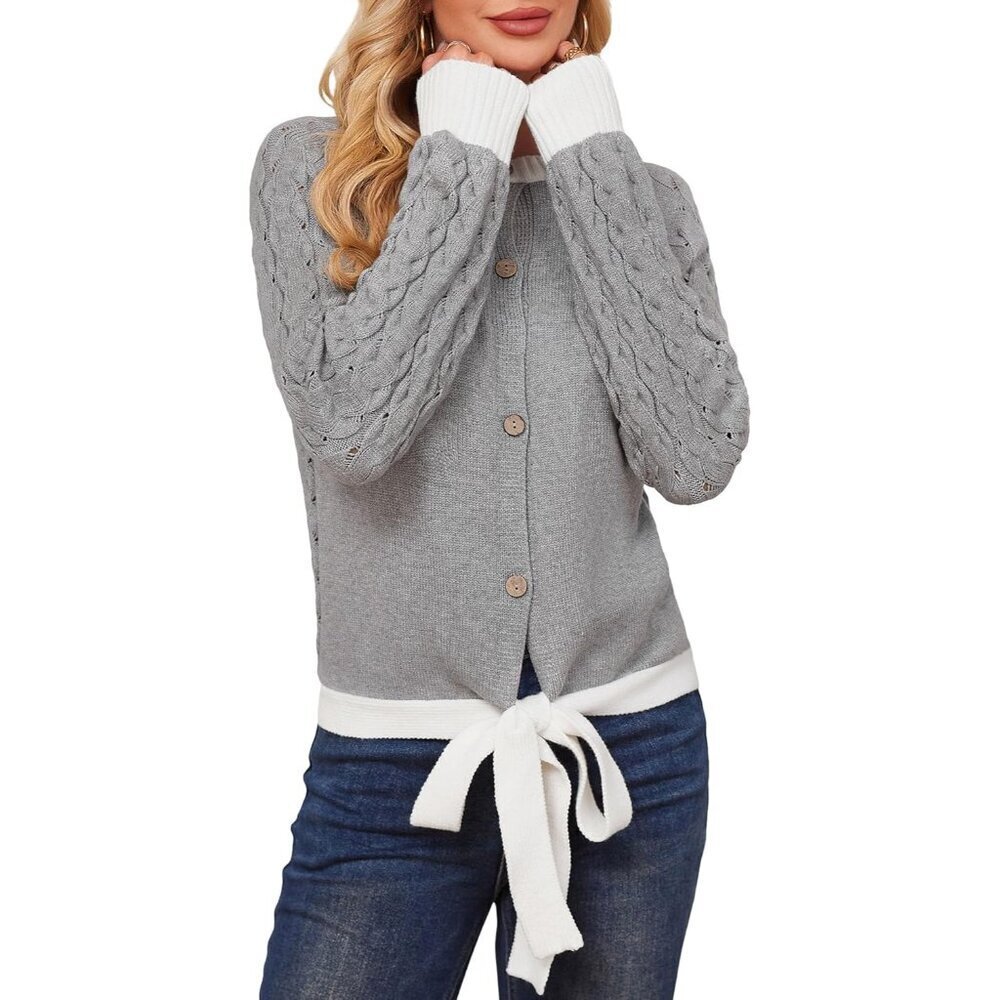 Women's Reversible Knit Sweater Long Sleeve Crew Neck Fall Casual